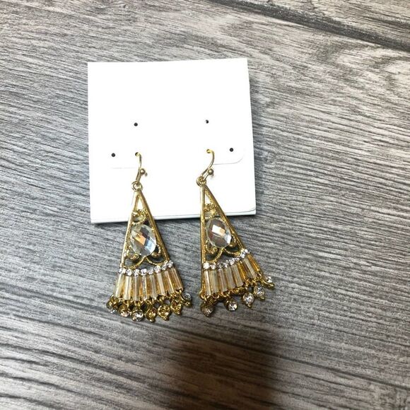2/$20 Gold and crystal dangle drop earrings - Picture 2 of 4